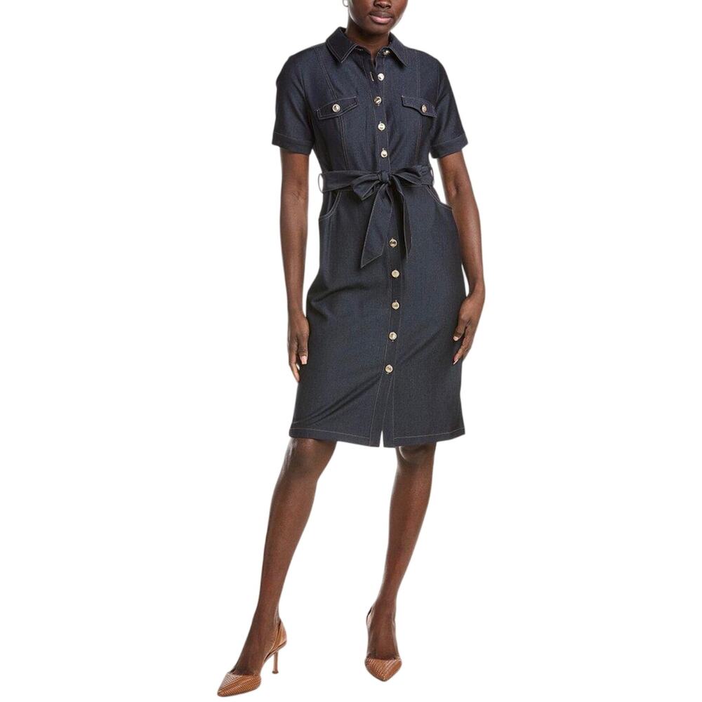 NWT NANETTE Women’s Button Up Stretch Chambray Belted Midi Dress